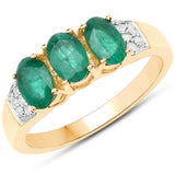 1.42 Carat Genuine Zambian Emerald and White Diamond 14K Yellow Gold Ring