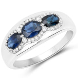 0.89 Carat Genuine Blue Sapphire and White Diamond 14K White Gold Ring