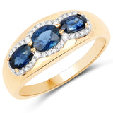 0.89 Carat Genuine Blue Sapphire and White Diamond 14K Yellow Gold Ring