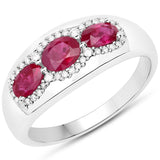 0.95 Carat Genuine Ruby and White Diamond 14K White Gold Ring