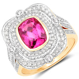 2.47 Carat Genuine Rubellite and White Diamond 14K Yellow Gold Ring