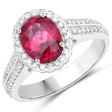 2.18 Carat Genuine Rubellite and White Diamond 14K White Gold Ring