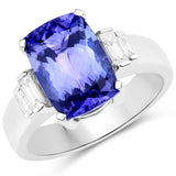 5.14 Carat Genuine Tanzanite and White Diamond 14K White Gold Ring