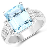 4.87 Carat Genuine Aquamarine and White Diamond 14K White Gold Ring