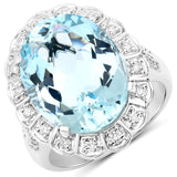 10.04 Carat Genuine Aquamarine and White Diamond 14K White Gold Ring