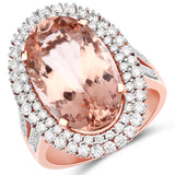 8.93 Carat Genuine Morganite and White Diamond 14K Rose Gold Ring