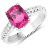 2.27 Carat Genuine Rubellite and White Diamond 14K White Gold Ring