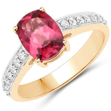 2.27 Carat Genuine Rubellite and White Diamond 14K Yellow Gold Ring