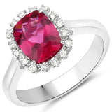 2.10 Carat Genuine Rubellite and White Diamond 14K White Gold Ring