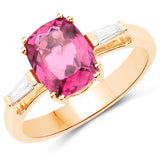 2.08 Carat Genuine Rubellite and White Diamond 14K Yellow Gold Ring