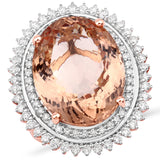 15.84 Carat Genuine Morganite and White Diamond 14K Rose Gold Ring