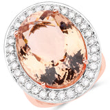 18.37 Carat Genuine Morganite and White Diamond 14K Rose Gold Ring