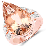 14.97 Carat Genuine Morganite and White Diamond 14K Rose Gold Ring