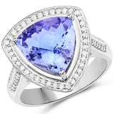 4.68 Carat Genuine Tanzanite and White Diamond 14K White Gold Ring