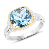 Two Tone Plated 4.40 Carat Genuine Blue Topaz .925 Sterling Silver Ring