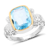 Two Tone Plated 7.03 Carat Genuine Blue Topaz & White Topaz .925 Sterling Silver Ring