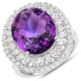 8.41 Carat Genuine Amethyst and White Topaz .925 Sterling Silver Ring