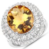 7.76 Carat Genuine Citrine and White Topaz .925 Sterling Silver Ring