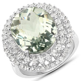 8.76 Carat Genuine Amethyst and White Topaz .925 Sterling Silver Ring