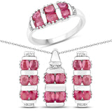 4.87 Carat Genuine Ruby & White Topaz .925 Silver 3 Piece Jewelry Set (Ring Earring & Pendant Chain)