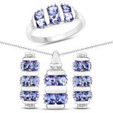 3.77 ct. Genuine Tanzanite & White Topaz .925 Silver 3 Pc Jewelry Set (Ring Earring Pendant Chain)