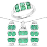 3.33 Carat Genuine Zambian Emerald White Topaz 925 Silver 3 Pc Jewelry Set