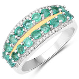 1.39 Carat Genuine Zambian Emerald and White Diamond .925 Sterling Silver Ring