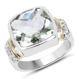 6.42 Carat Genuine Green Amethyst & White Topaz .925 Sterling Silver Ring