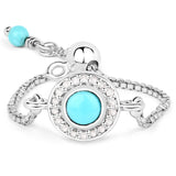 0.44 Carat Genuine Turquoise and White Diamond .925 Sterling Silver Ring