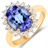 4.12 Carat Genuine Tanzanite and White Diamond 14K Yellow Gold Ring