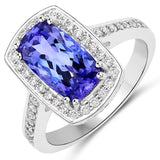 3.37 Carat Genuine Tanzanite and White Diamond 14K White Gold Ring