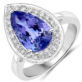 3.90 ct. Genuine Tanzanite and White Diamond 14K White Gold Ring