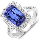 4.50 Carat Genuine Tanzanite and White Diamond 14K White Gold Ring