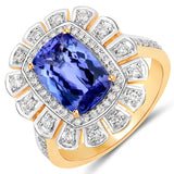 3.55 Carat Genuine Tanzanite and White Diamond 14K Yellow Gold Ring