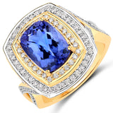 4.11 Carat Genuine Tanzanite and White Diamond 14K Yellow Gold Ring