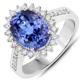 4.15 Carat Genuine Tanzanite and White Diamond 14K White Gold Ring