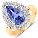 4.14 Carat Genuine Tanzanite and White Diamond 14K Yellow Gold Ring