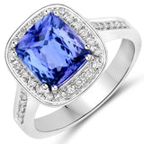 3.34 Carat Genuine Tanzanite and White Diamond 14K White Gold Ring