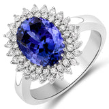 3.88 Carat Genuine Tanzanite and White Diamond 14K White Gold Ring