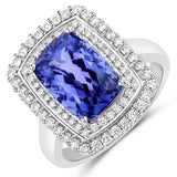 5.61 ct. Genuine Tanzanite and White Diamond 14K White Gold Ring
