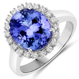 4.72 Carat Genuine Tanzanite and White Diamond 14K White Gold Ring