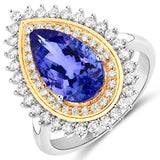 3.90 ct. Genuine Tanzanite and White Diamond 14K White Gold Ring for women