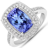 4.04 Carat Genuine Tanzanite and White Diamond 14K White Gold Ring
