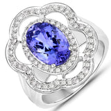 3.63 Carat Genuine Tanzanite and White Diamond 14K White Gold Ring