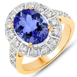 3.90 ct. Genuine Tanzanite and White Diamond 14K Yellow Gold Ring