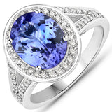 3.49 Carat Genuine Tanzanite and White Diamond 14K White Gold Ring