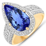 3.82 Carat Genuine Tanzanite and White Diamond 14K Yellow Gold Ring