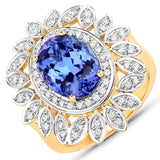 4.53 Carat Genuine Tanzanite and White Diamond 14K Yellow Gold Ring