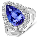 6.10 Carat Genuine Tanzanite and White Diamond 14K White Gold Ring