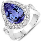 5.89 Carat Genuine Tanzanite and White Diamond 14K White Gold Ring